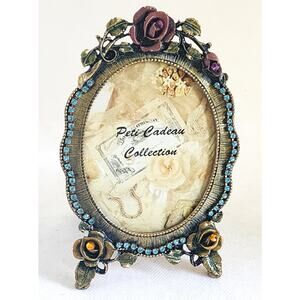 Picture Frame-Matson-Vintage-F1782 Jeweled Roses Oval–Rhinestones-Peti Cadeau